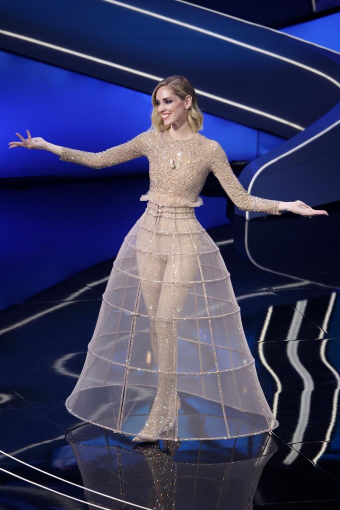 SANREMO, ITALY - FEBRUARY 07: Chiara Ferragni attends the 73rd Sanremo Music Festival 2023 at Teatro Ariston on February 07, 2023 in Sanremo, Italy. (Photo by Daniele Venturelli/Daniele Venturelli/Getty Images)