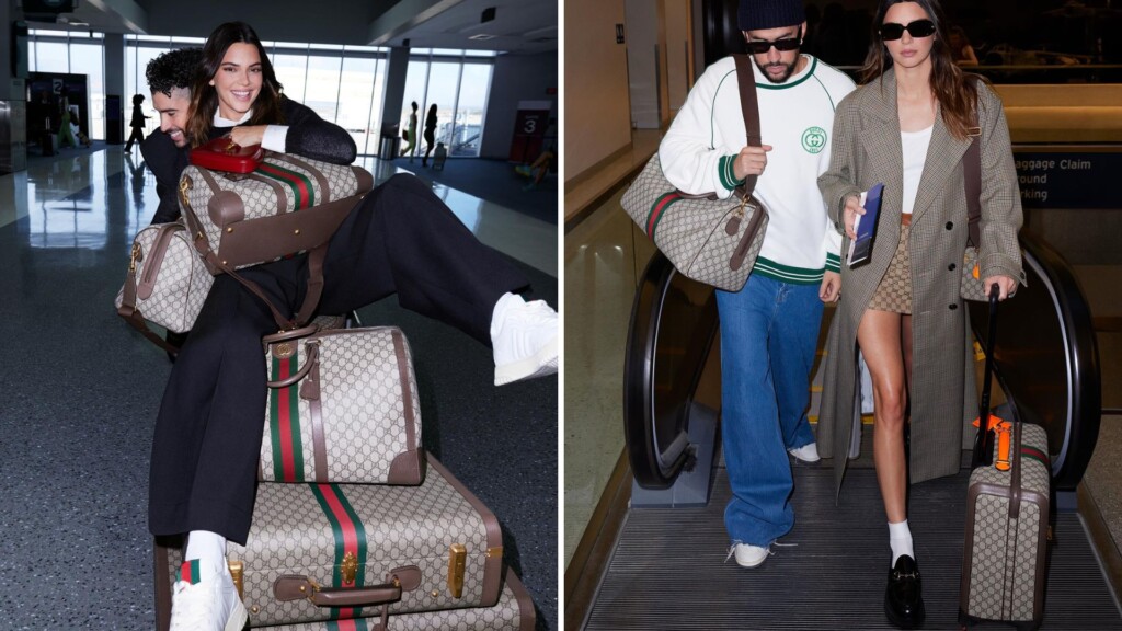 gucci valigeria con kendall jenner e bad bunny