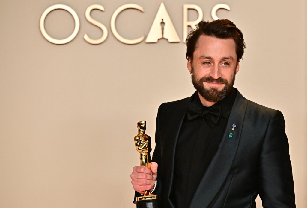 US actor Kieran Culkin poses in the press room with the Oscar for Best Actor in a Supporting Role for "A Real Pain" during the 97th Annual Academy Awards at the Dolby Theatre in Hollywood, California on March 2, 2025. (Photo by Frederic J. Brown / AFP)